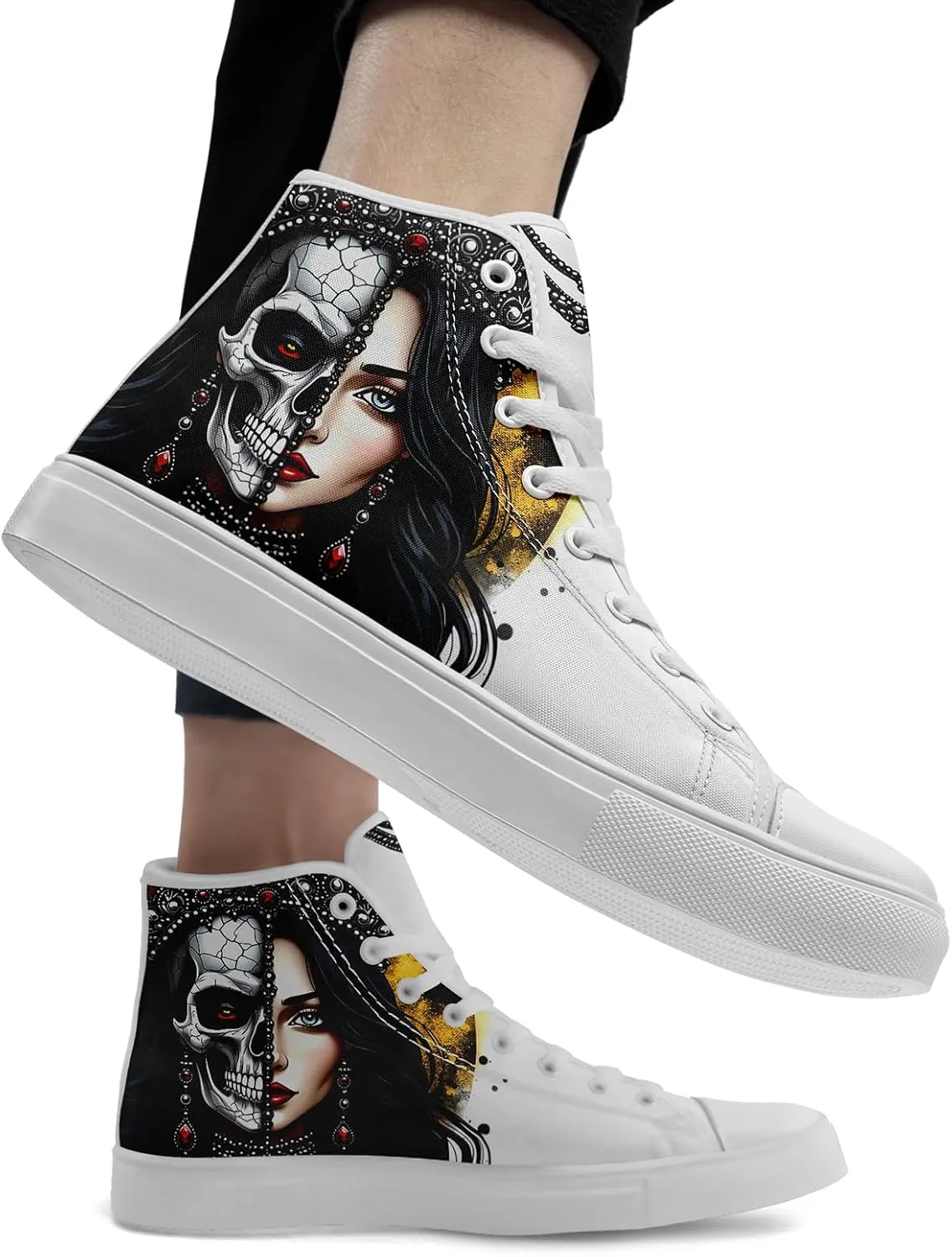 Skull Shoes for Women Men High Top Canvas Sneaker Punk Rock Joker Print Shoes Student Casual Walking Streetwear