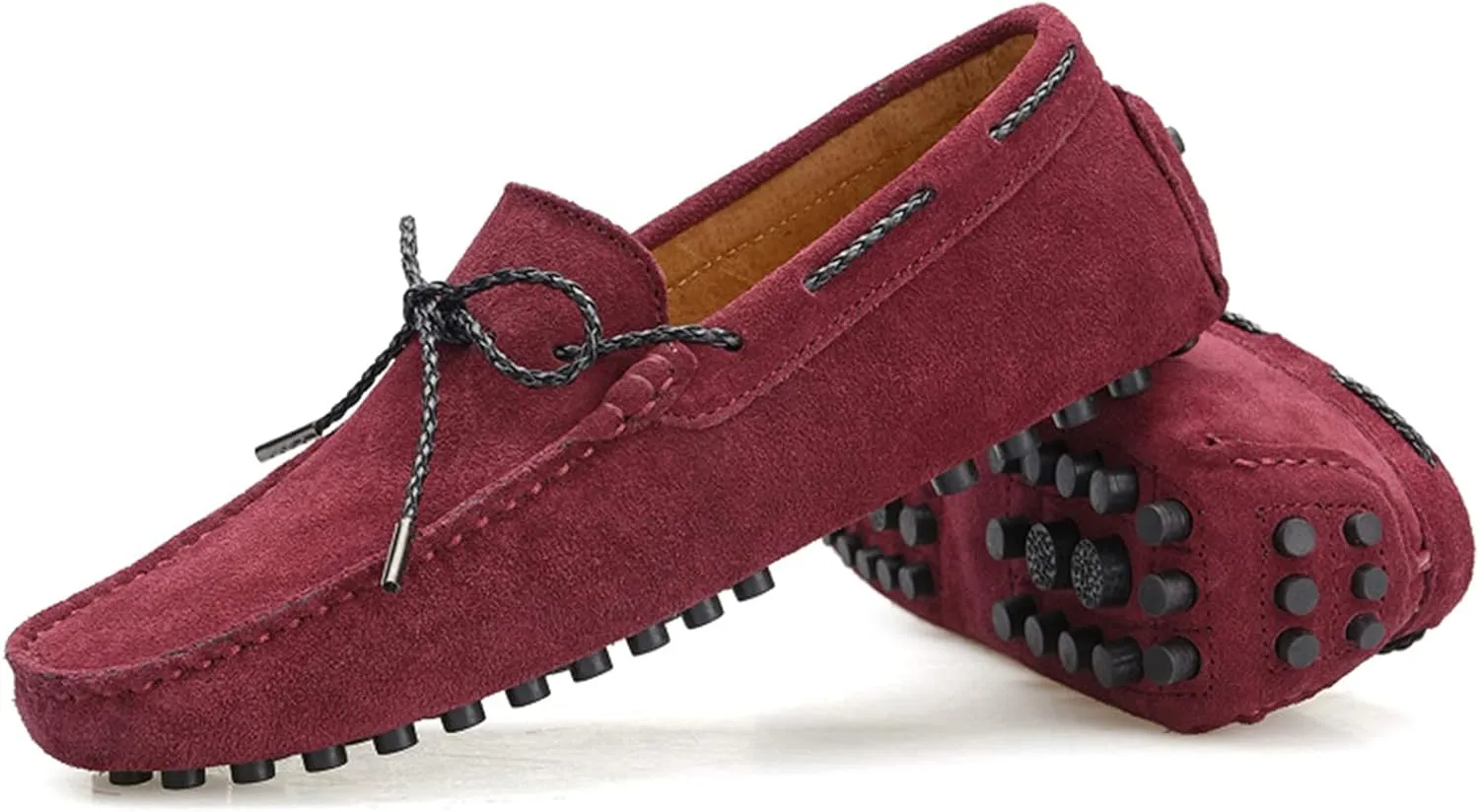 Slip-on Loafer for Men Flats Bow-Tie Suede Leather Dress Driving Moccasins Casual Boat Shoes