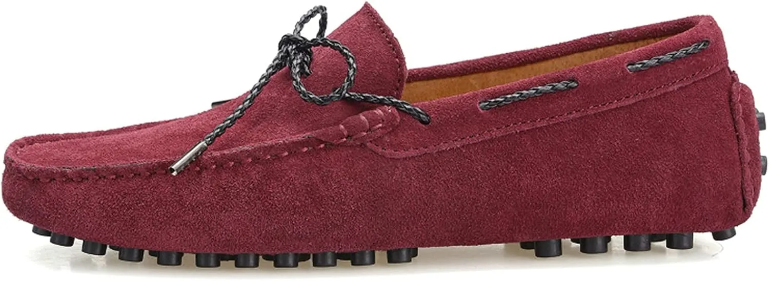 Slip-on Loafer for Men Flats Bow-Tie Suede Leather Dress Driving Moccasins Casual Boat Shoes
