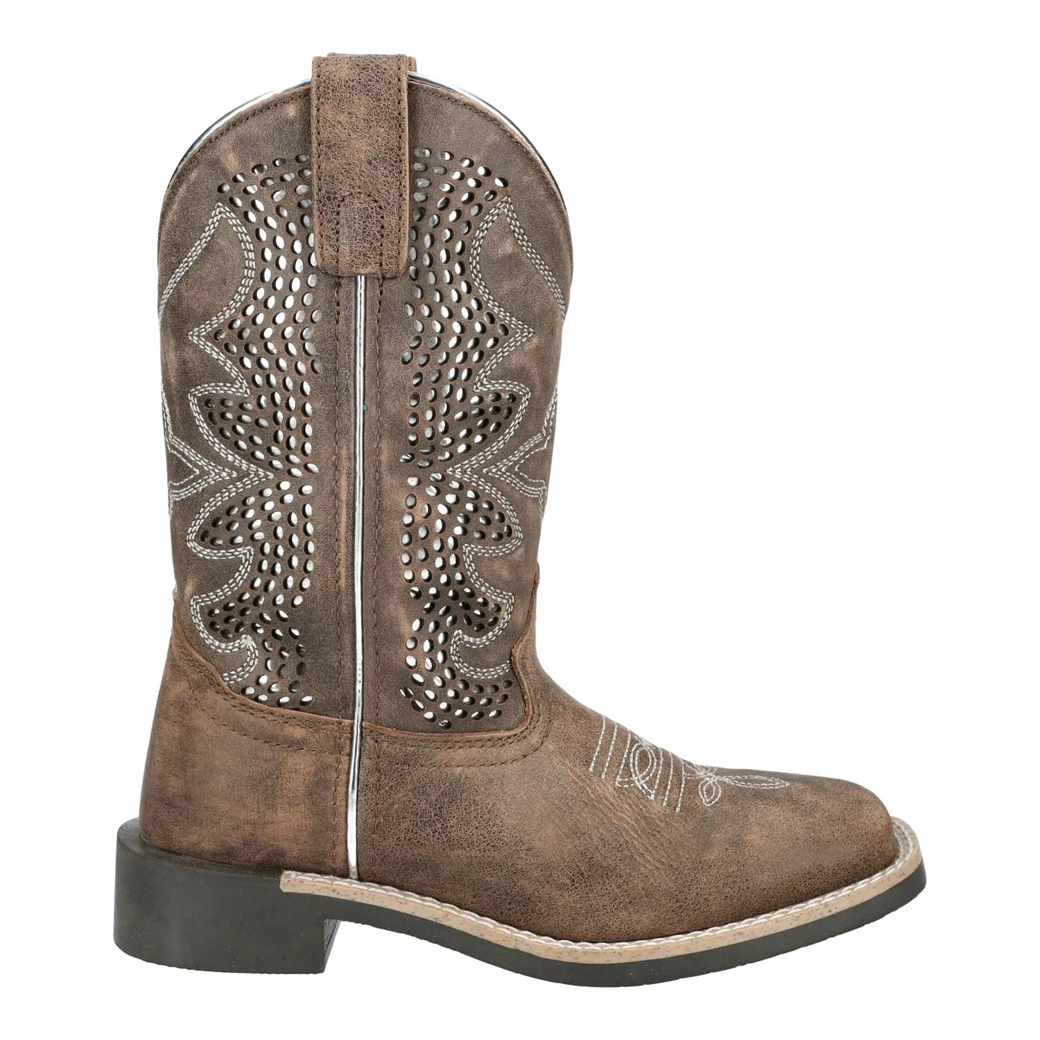 Smoky Mountain Boots Kids Girls Willow Vtg Chocolate/Silver Leather Cowboy Boots