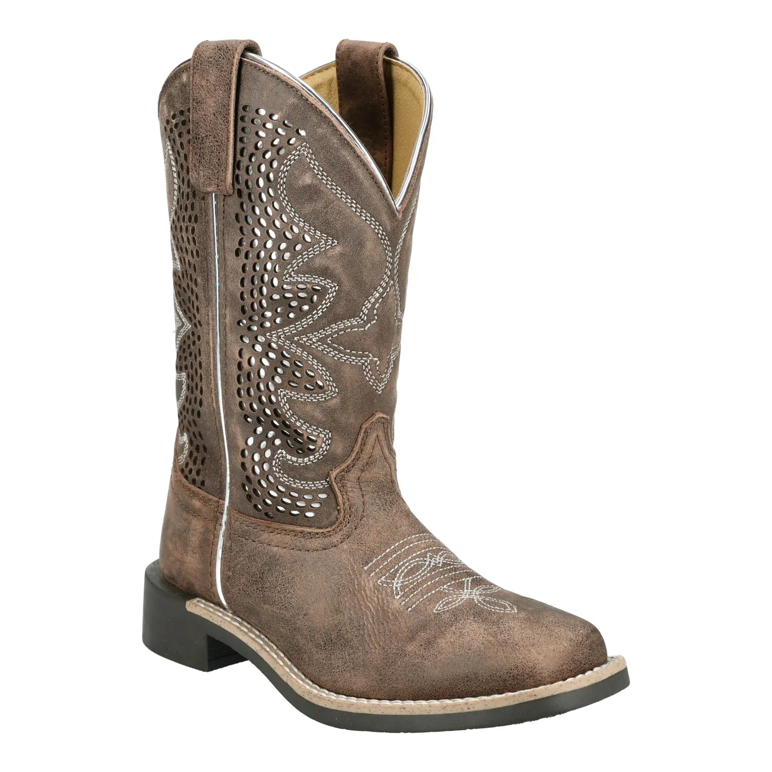 Smoky Mountain Boots Kids Girls Willow Vtg Chocolate/Silver Leather Cowboy Boots