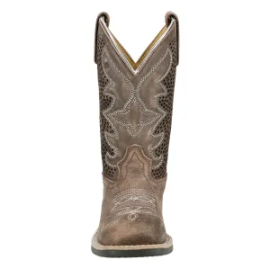 Smoky Mountain Boots Kids Girls Willow Vtg Chocolate/Silver Leather Cowboy Boots