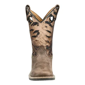 Smoky Mountain Boots Youth Girls Safari Brown Dist/Tiger Leather Cowboy Boots