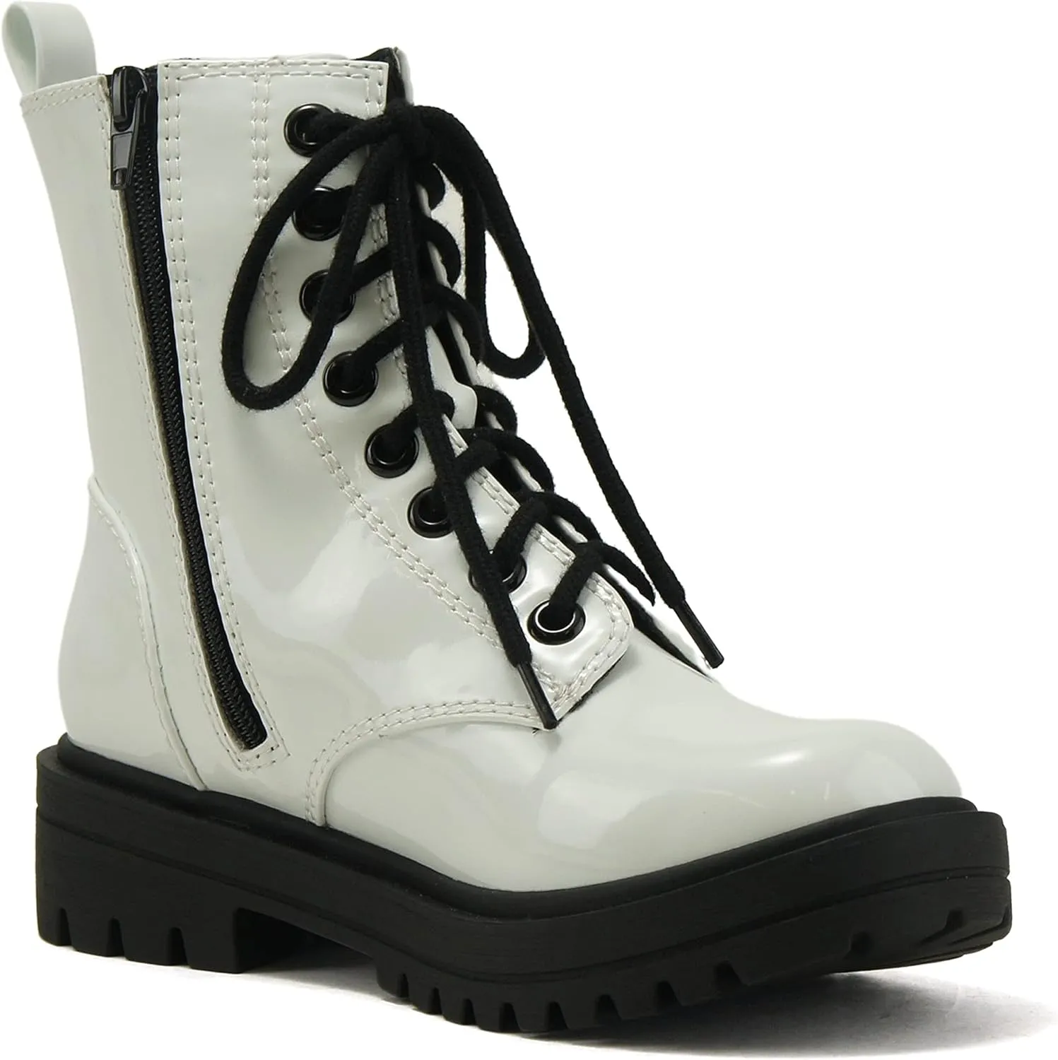 Soda FIRM - Lug Sole Combat Ankle Bootie Lace up w/Side Zipper