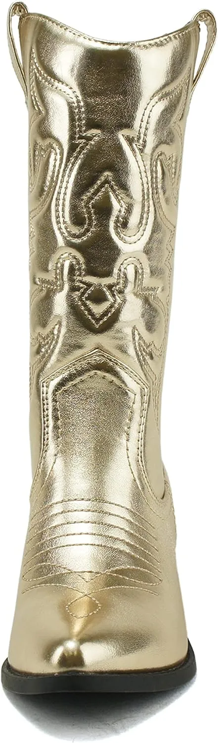 Soda RENO ~ Women Western Cowboy Stitched Pointe Toe Low Heel Ankle Mid Shaft Fashion Boots