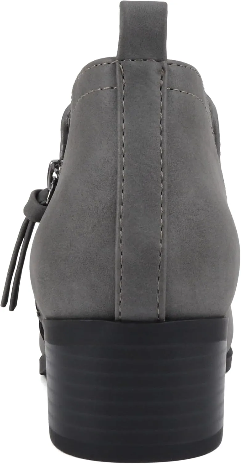 Soda “ZAYNE” ~ Women Round Toe Elastic Side Gore Side Zipper Pull Tab Low Heel Ankle Boot Bootie