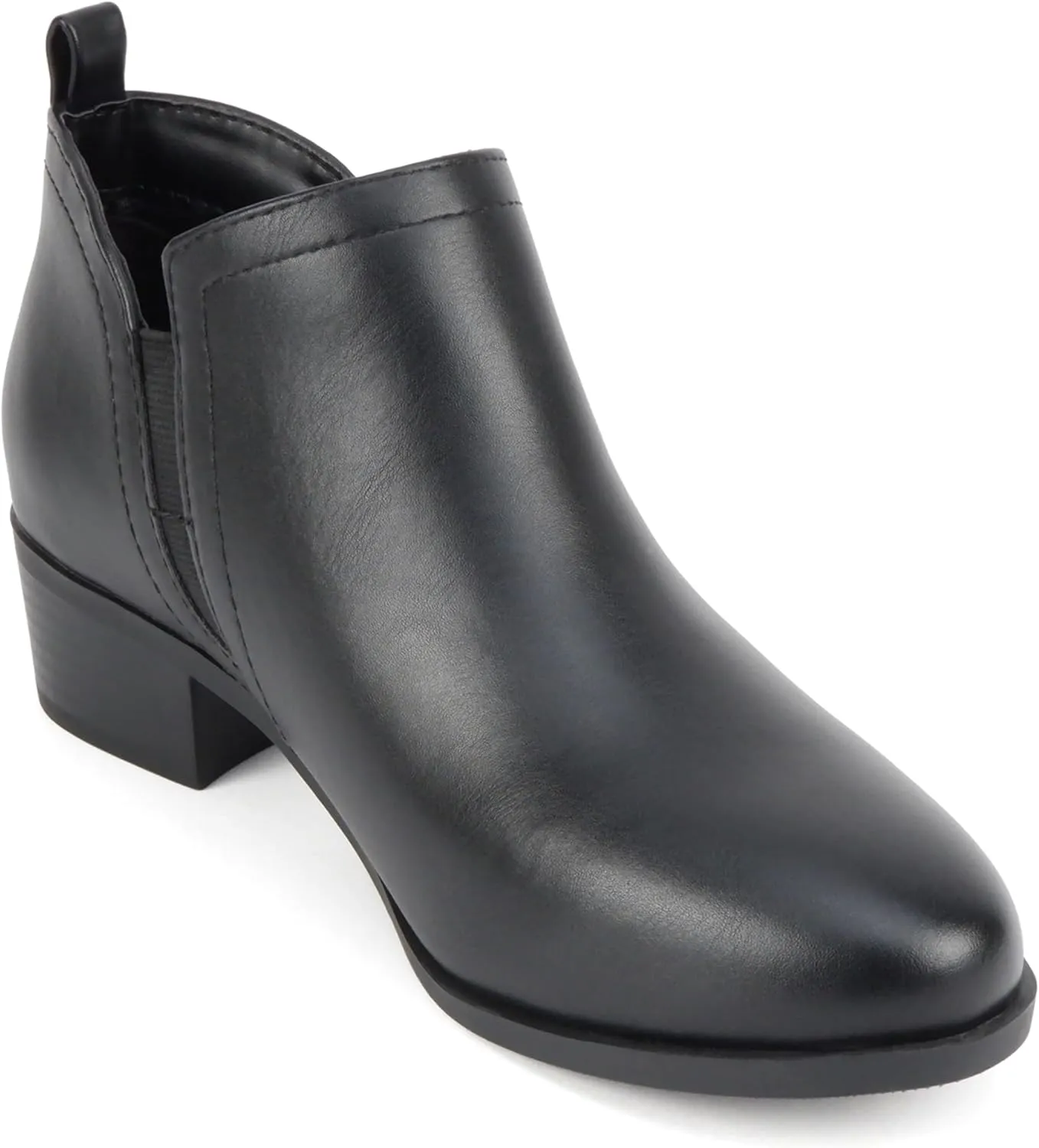 Soda “ZAYNE” ~ Women Round Toe Elastic Side Gore Side Zipper Pull Tab Low Heel Ankle Boot Bootie