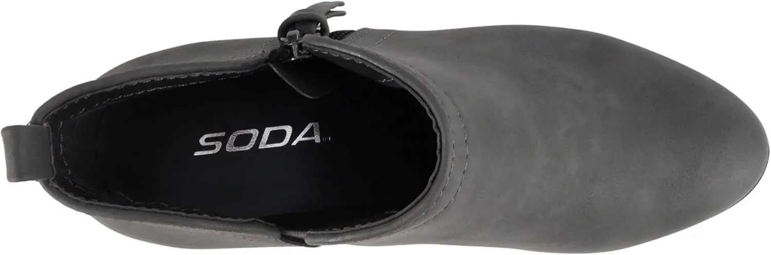 Soda “ZAYNE” ~ Women Round Toe Elastic Side Gore Side Zipper Pull Tab Low Heel Ankle Boot Bootie