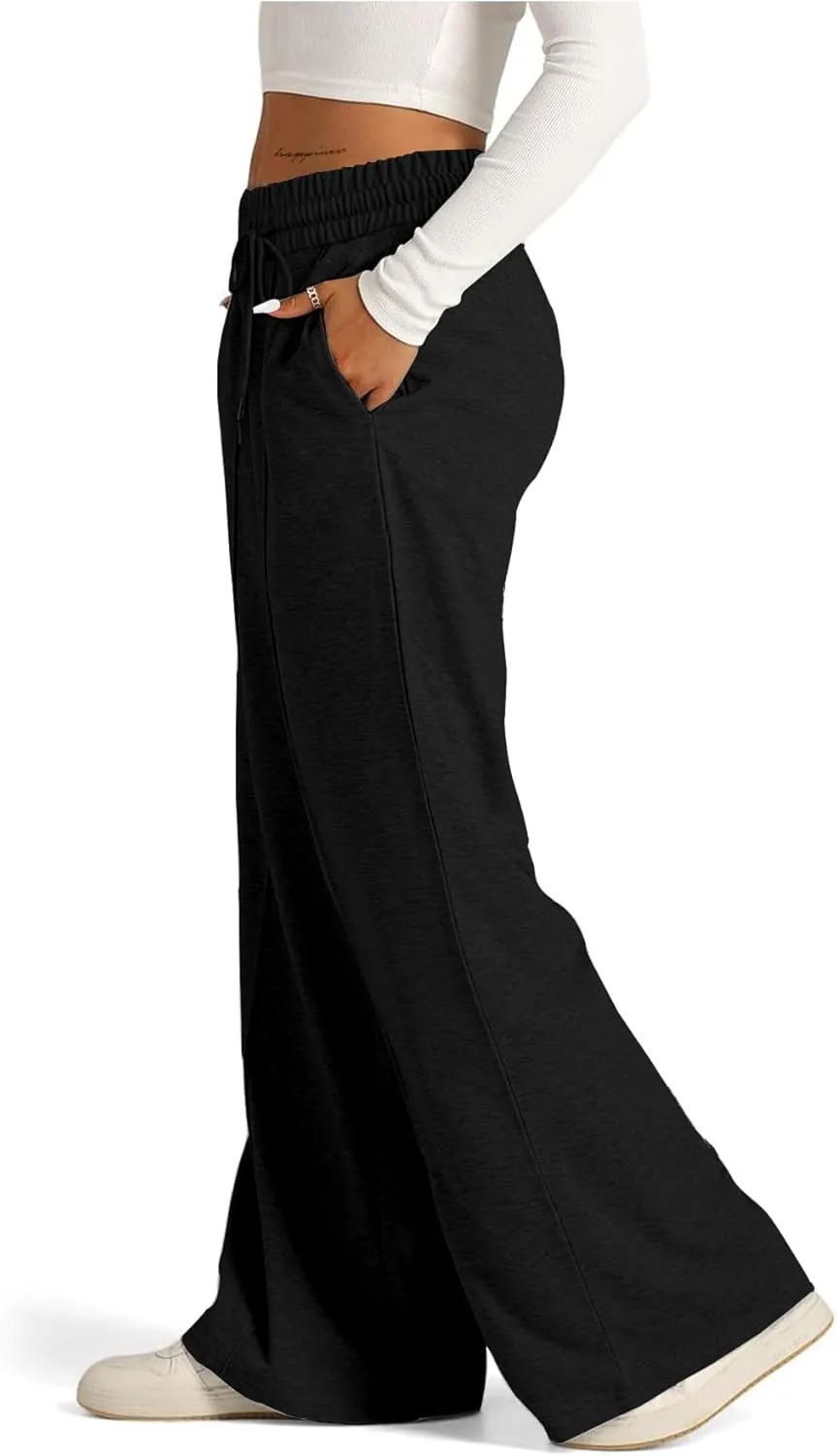 SOFIA'S CHOICE Women's High Waist Drawstring Sweatpants with Pockets Loose Straight Leg Lounge Pant
