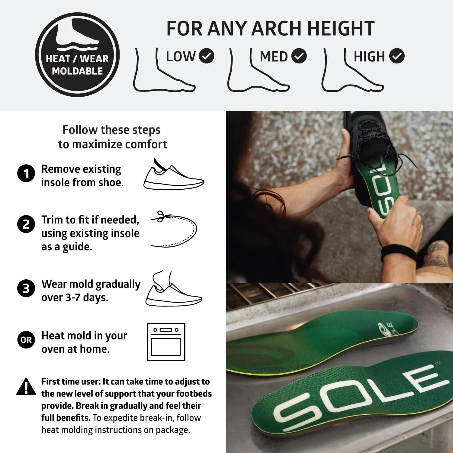 SOLE Everyday Plantar Fasciitis Insoles, Men & Women - Arch Support Inserts for Foot Health and Heel Pain Relief, Orthotic Shoe Inserts Men & Women