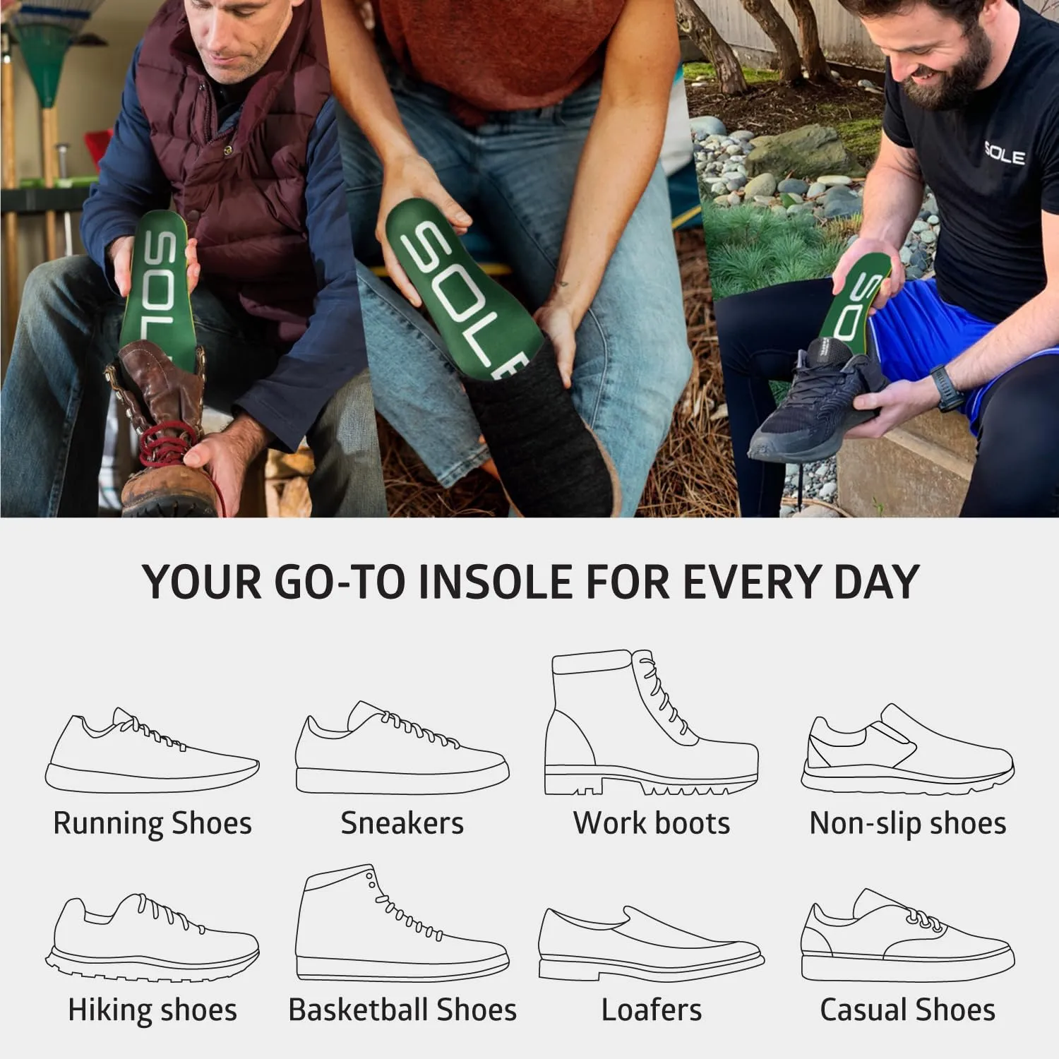 SOLE Everyday Plantar Fasciitis Insoles, Men & Women - Arch Support Inserts for Foot Health and Heel Pain Relief, Orthotic Shoe Inserts Men & Women