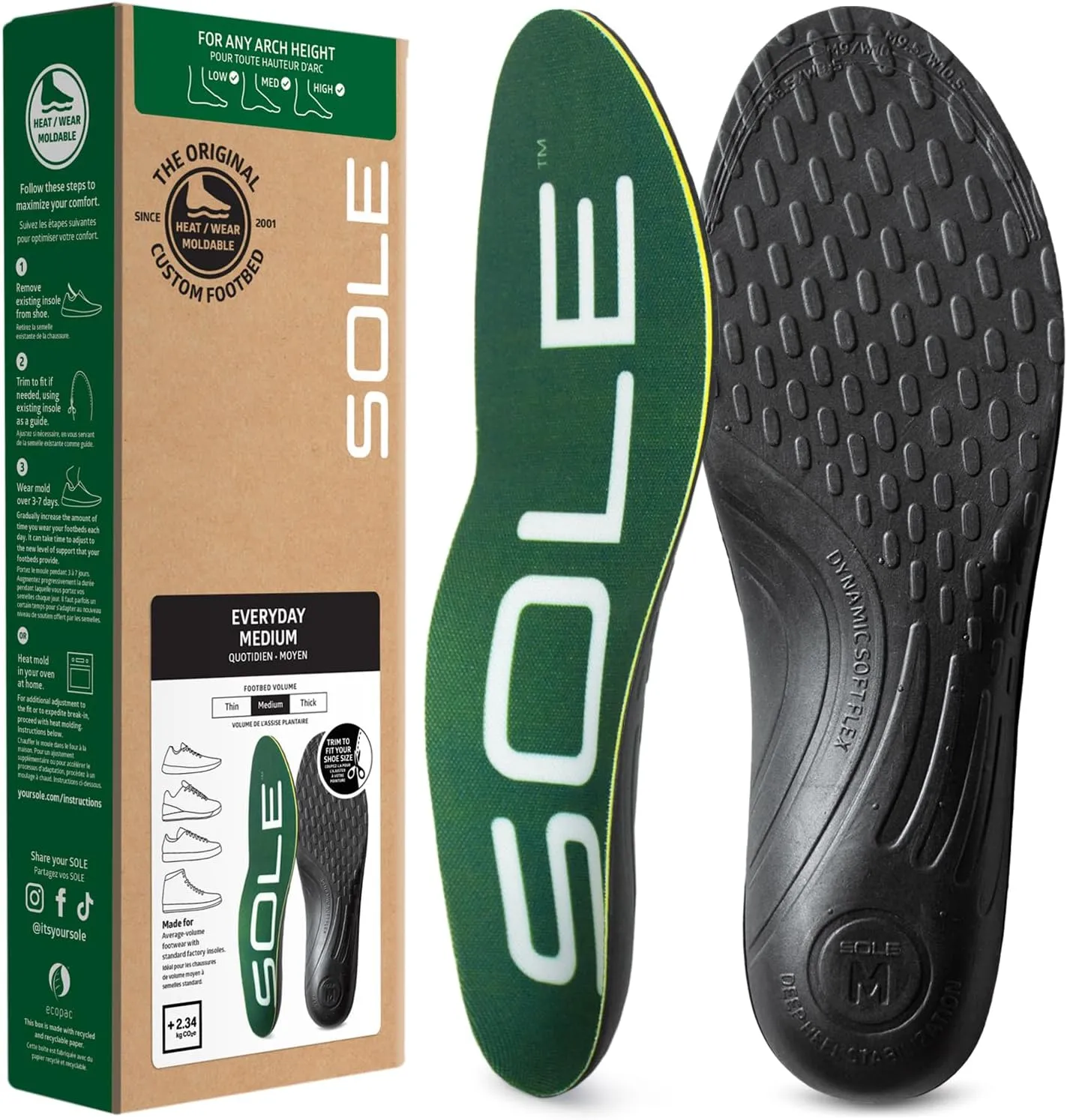 SOLE Everyday Plantar Fasciitis Insoles, Men & Women - Arch Support Inserts for Foot Health and Heel Pain Relief, Orthotic Shoe Inserts Men & Women