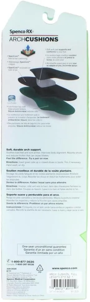 Spenco RX Arch Cushion Full Length Comfort Support Shoe Insoles,Green Men's 12-13.5