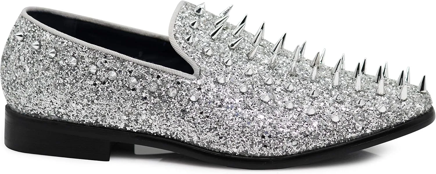SPK09 Men's Vintage Spike Dress Loafers Slip On Fashion Shoes Classic Tuxedo Dress Shoes