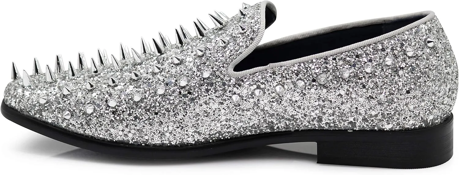 SPK09 Men's Vintage Spike Dress Loafers Slip On Fashion Shoes Classic Tuxedo Dress Shoes