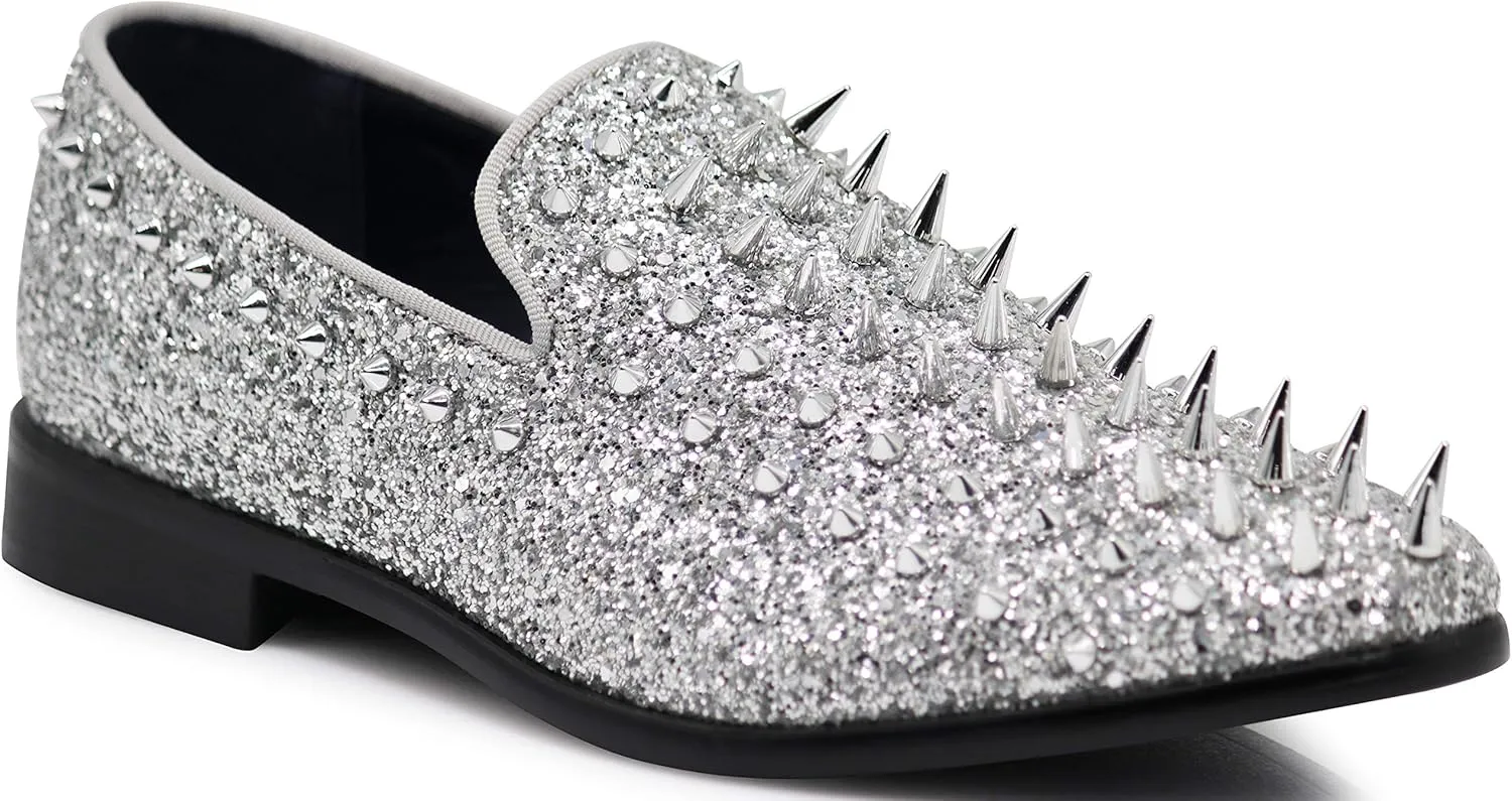 SPK09 Men's Vintage Spike Dress Loafers Slip On Fashion Shoes Classic Tuxedo Dress Shoes