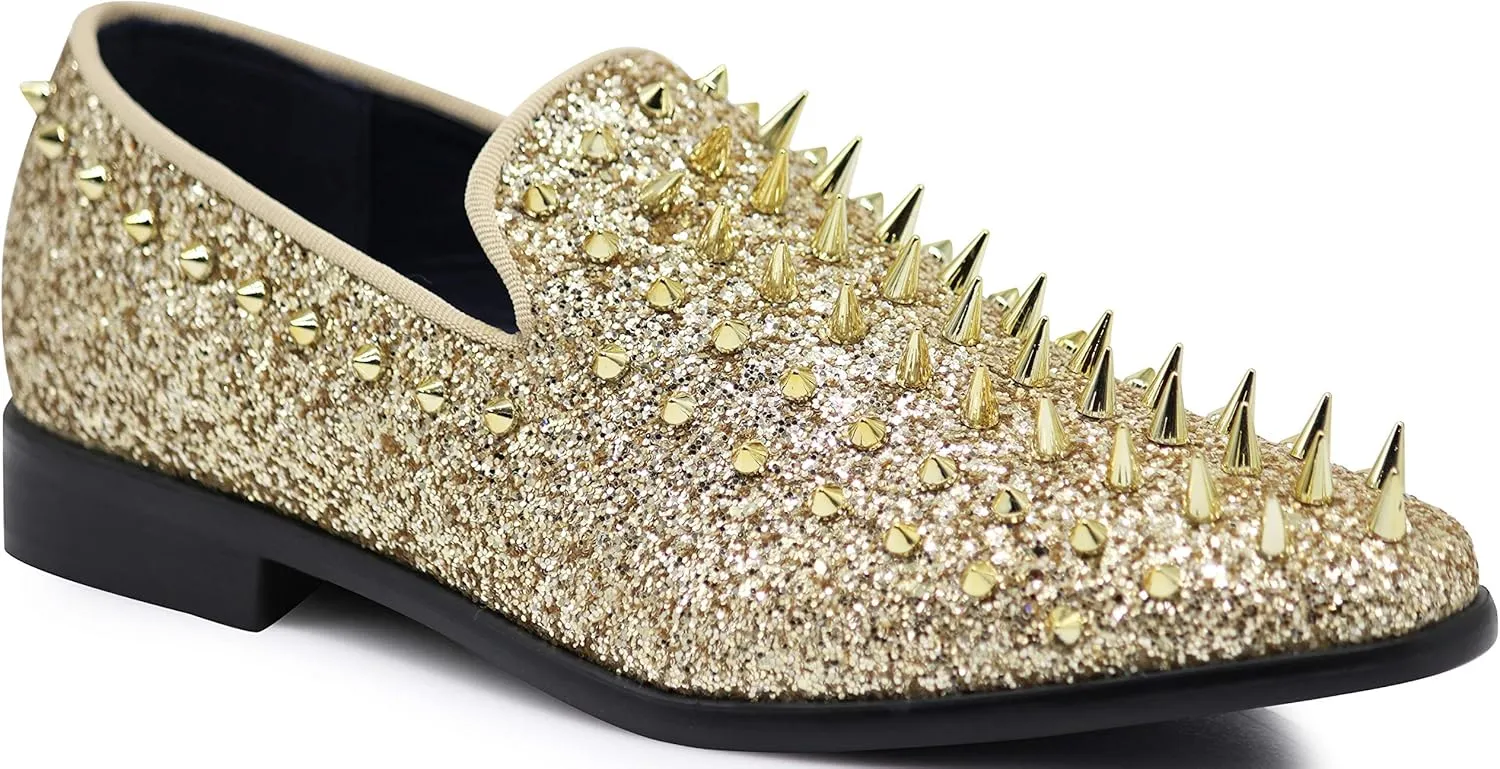 SPK16 Men's Vintage Spike Dress Loafers Slip On Fashion Shoes Classic Tuxedo Dress Shoes