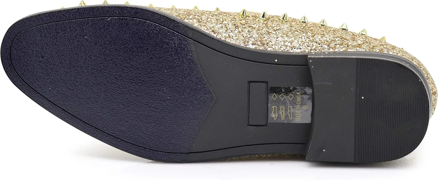 SPK16 Men's Vintage Spike Dress Loafers Slip On Fashion Shoes Classic Tuxedo Dress Shoes
