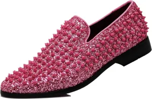 SPK70 Men's Vintage Spike Dress Loafers Slip On Fashion Shoes Classic Tuxedo Dress Shoes