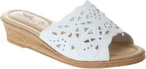 Spring Step Estella Women's Fashion Wedge Slide Sandals – Casual Leather Heel with Geometric Laser-Cut Detailing