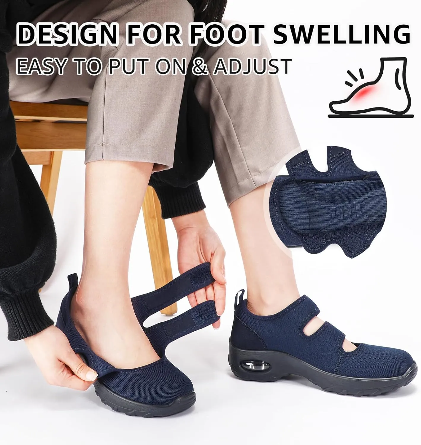 STQ Womens Walking Shoes Non Slip Orthopedic Shoes Adjustable Diabetic Shoes Comfort Mary Jane Shoe