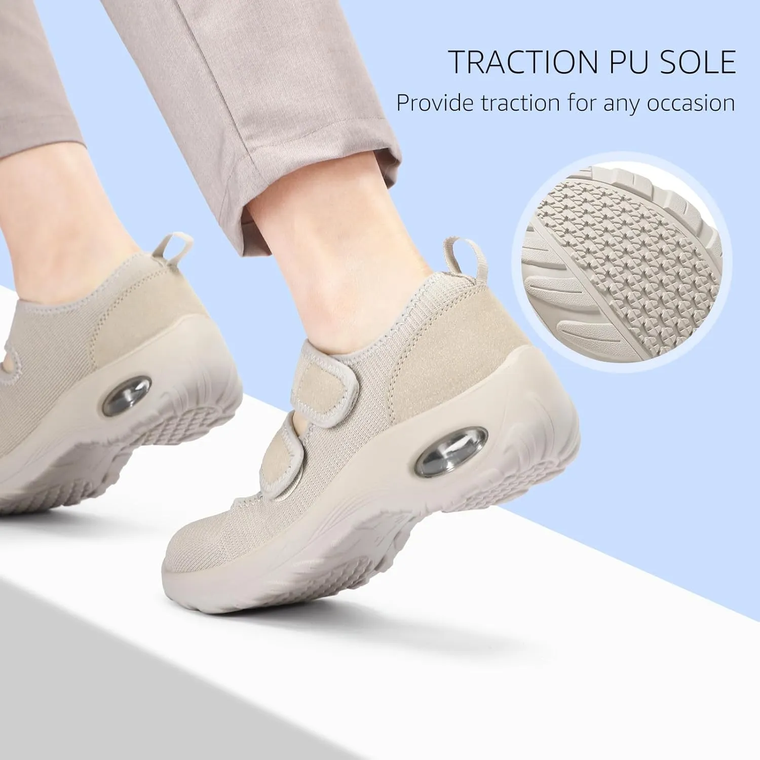 STQ Womens Walking Shoes Non Slip Orthopedic Shoes Adjustable Diabetic Shoes Comfort Mary Jane Shoe