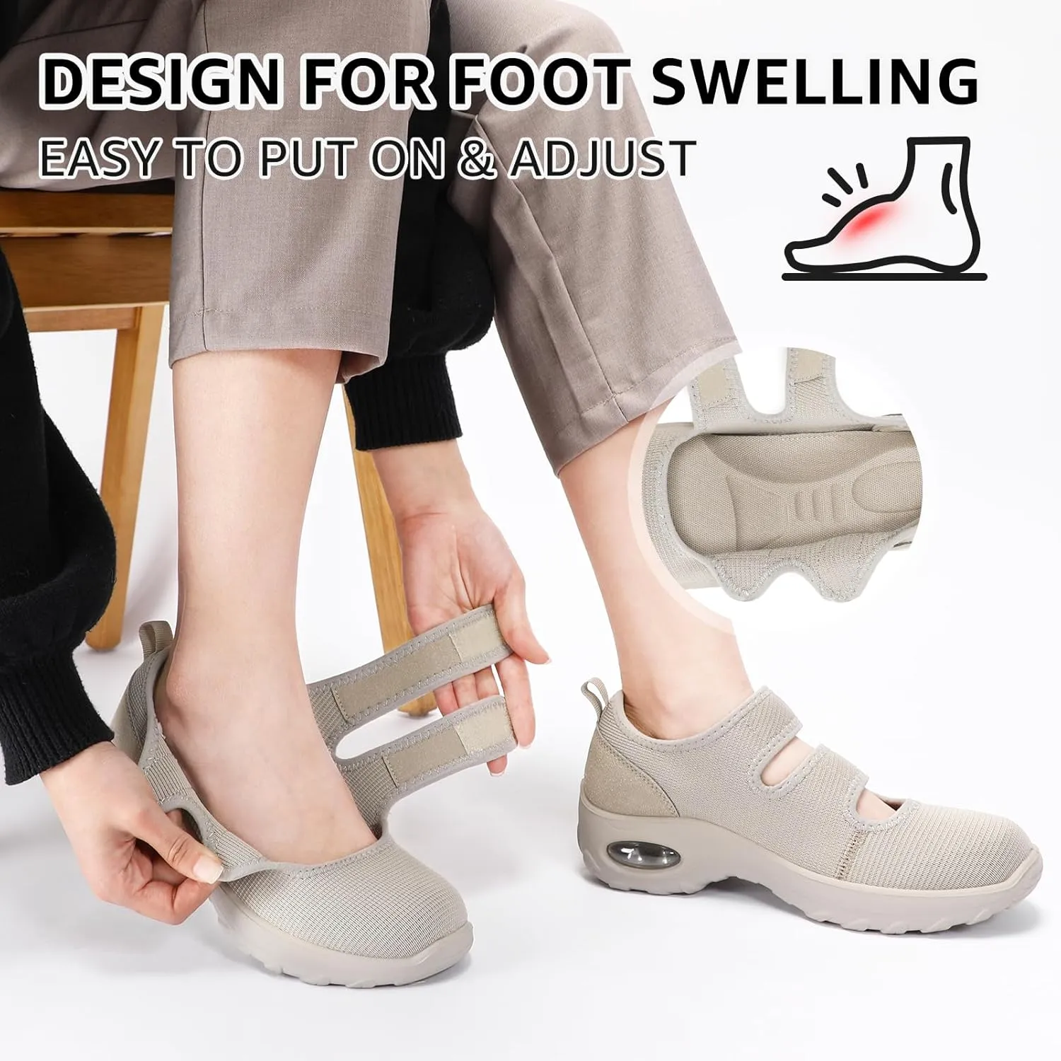 STQ Womens Walking Shoes Non Slip Orthopedic Shoes Adjustable Diabetic Shoes Comfort Mary Jane Shoe
