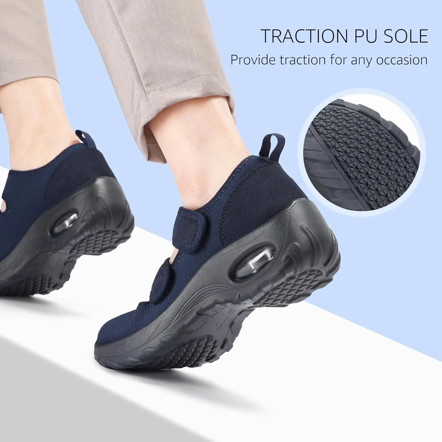 STQ Womens Walking Shoes Non Slip Orthopedic Shoes Adjustable Diabetic Shoes Comfort Mary Jane Shoe