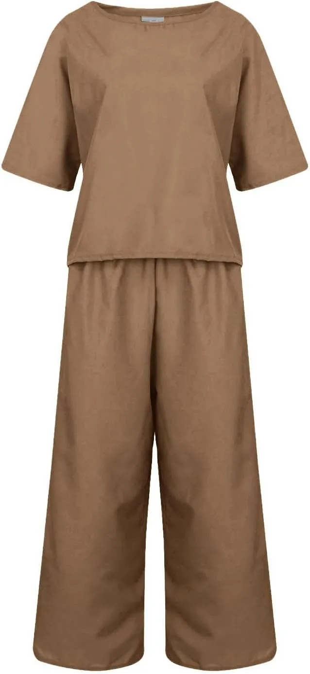 Summer 2 Piece Sets For Women 2024 Casual Loose Tops & Wide Leg Pants Matching Lounge Set Linen Beach Vacation Outfits
