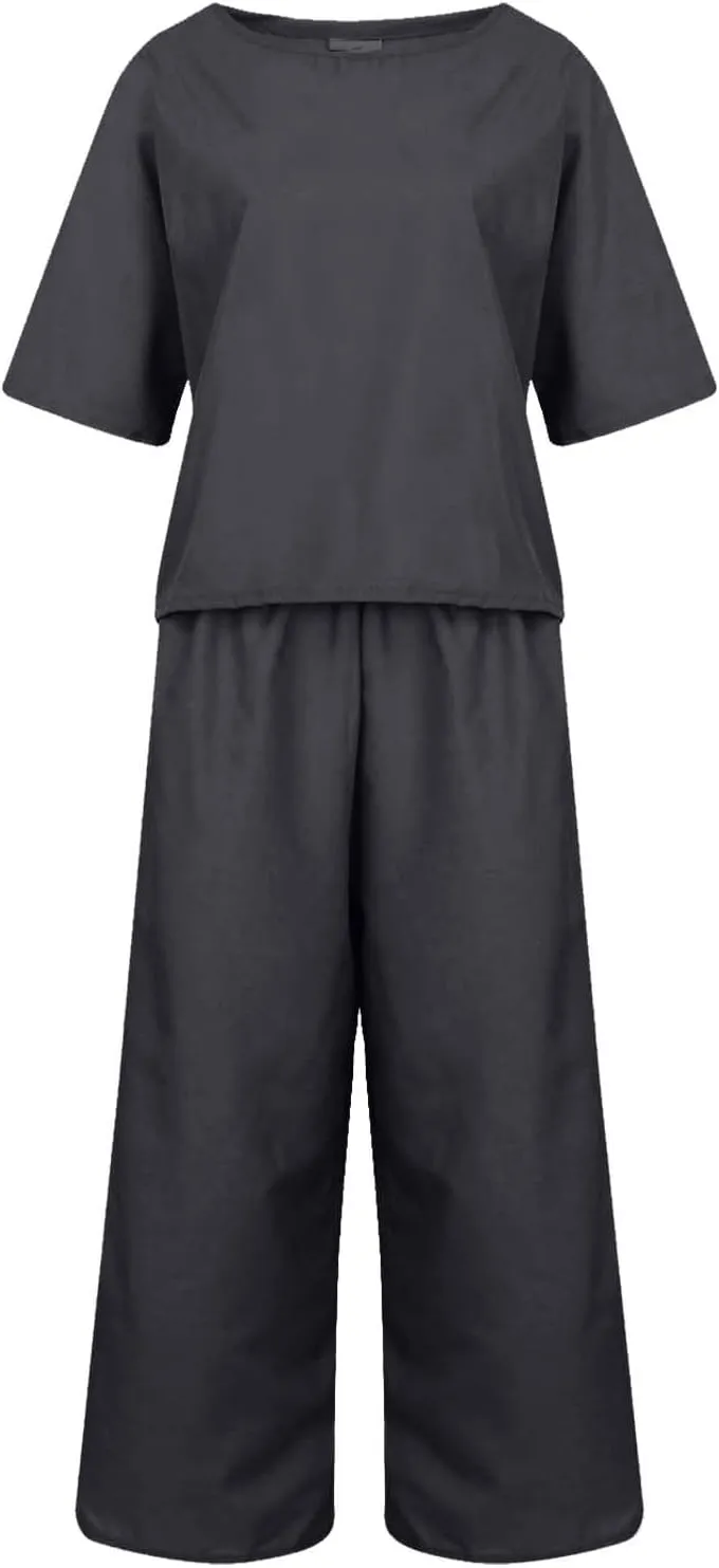 Summer 2 Piece Sets For Women 2024 Casual Loose Tops & Wide Leg Pants Matching Lounge Set Linen Beach Vacation Outfits
