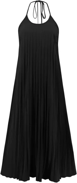 Summer Dresses for Women 2024 Halter Strap Ruched Flowy Sexy Sundresses Swing Casual Vacation Beach Maxi Dress