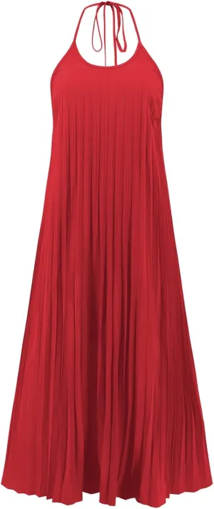 Summer Dresses for Women 2024 Halter Strap Ruched Flowy Sexy Sundresses Swing Casual Vacation Beach Maxi Dress