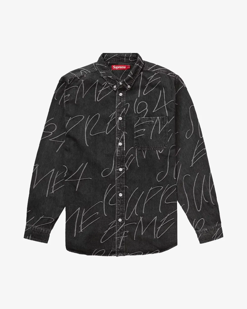 SUPREME FW23 HANDWRITING JACQUARD DENIM SHIRT WASHED BLACK