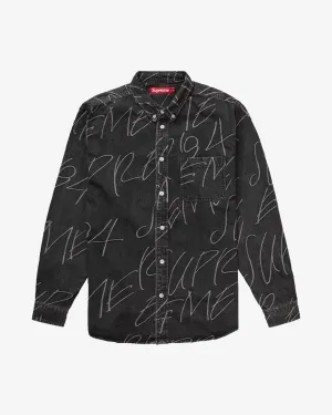 SUPREME FW23 HANDWRITING JACQUARD DENIM SHIRT WASHED BLACK