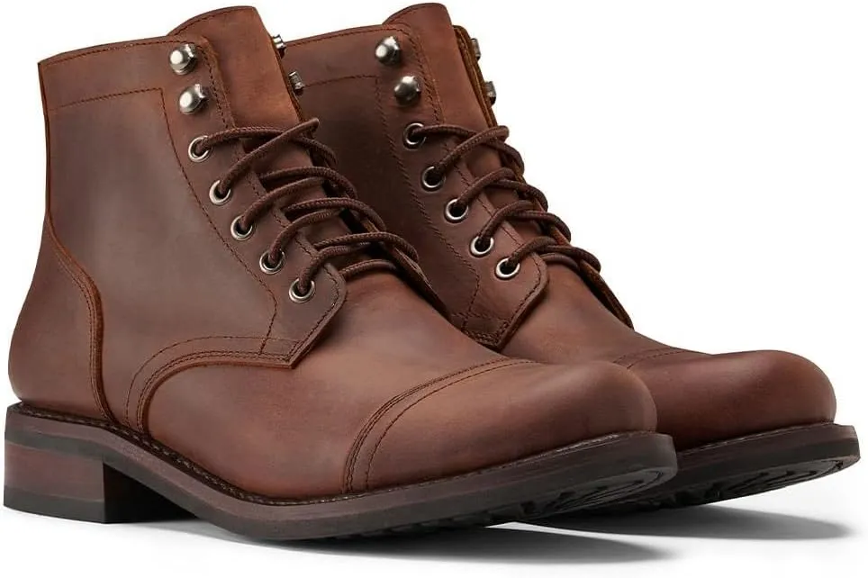 SUREWAY 6" Men's Lace-up Ankle Boots - Cap Toe, Captain Genuine Leather Lace up Chukka Boots for Men,Classic Comfort Oxford Style Footwear
