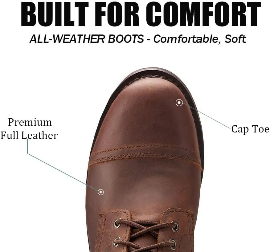 SUREWAY 6" Men's Lace-up Ankle Boots - Cap Toe, Captain Genuine Leather Lace up Chukka Boots for Men,Classic Comfort Oxford Style Footwear
