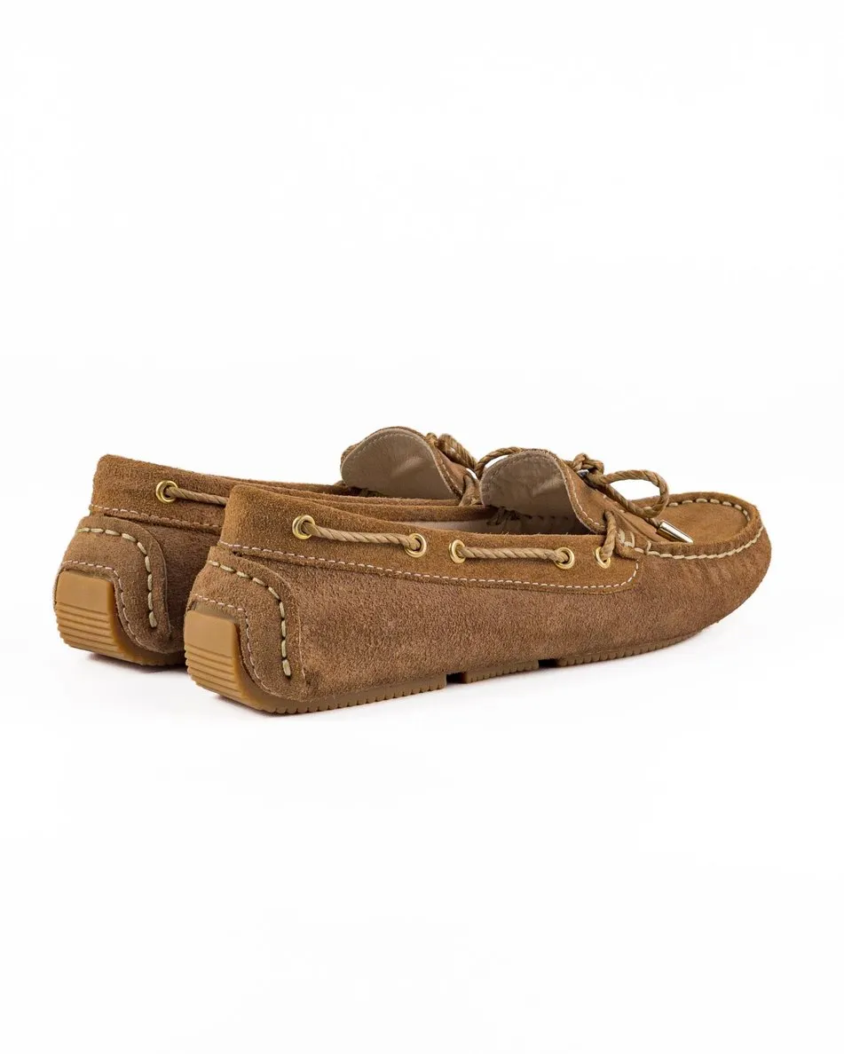T-Minos Women's Brown Genuine Suede Leather Loafer Shoes