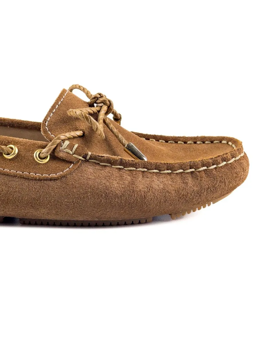 T-Minos Women's Brown Genuine Suede Leather Loafer Shoes