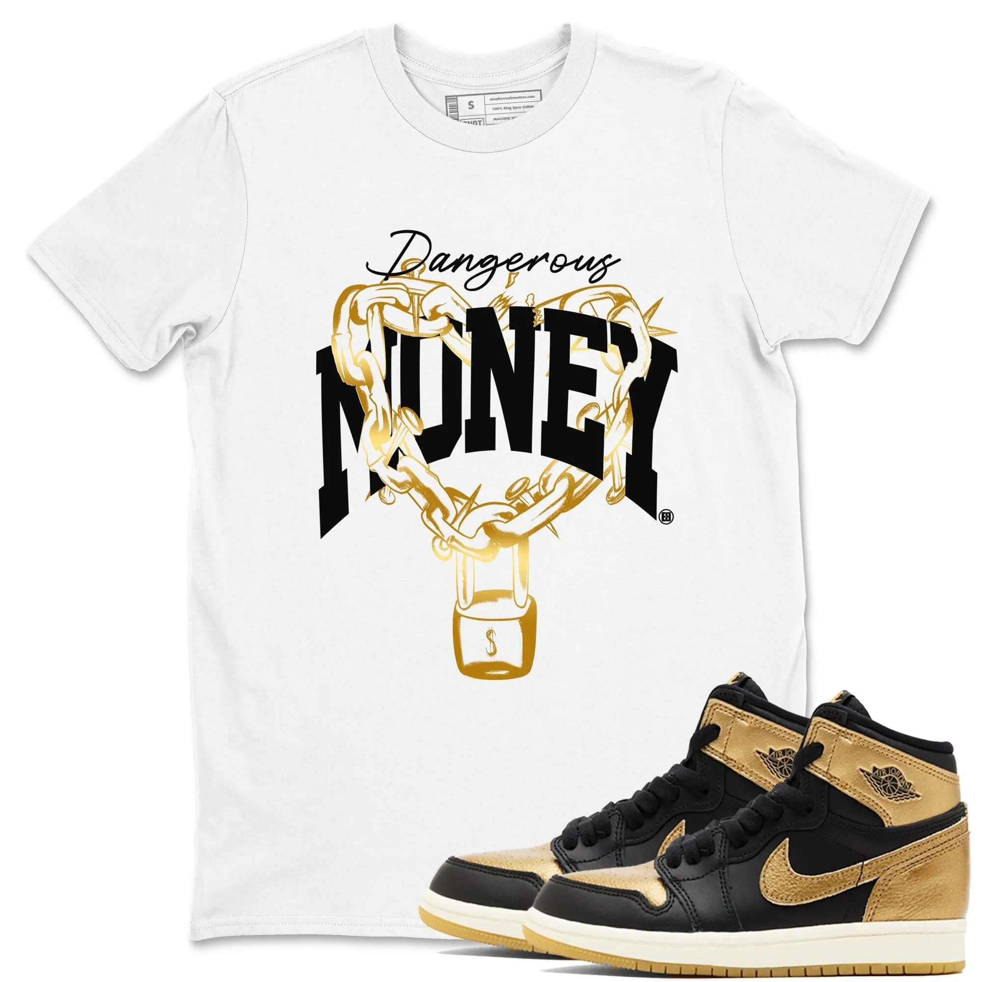 Tees SNRT Jordan Quick shipping Sneaker - Cheap Air 1 Metallic Black Money Gold Dangerous