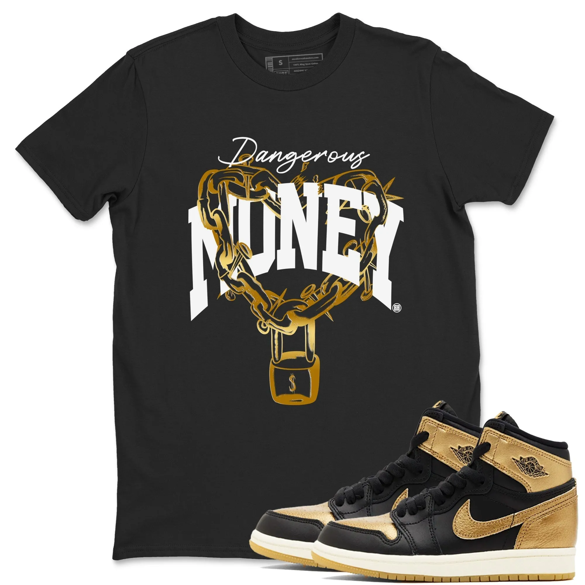 Tees SNRT Jordan Quick shipping Sneaker - Cheap Air 1 Metallic Black Money Gold Dangerous
