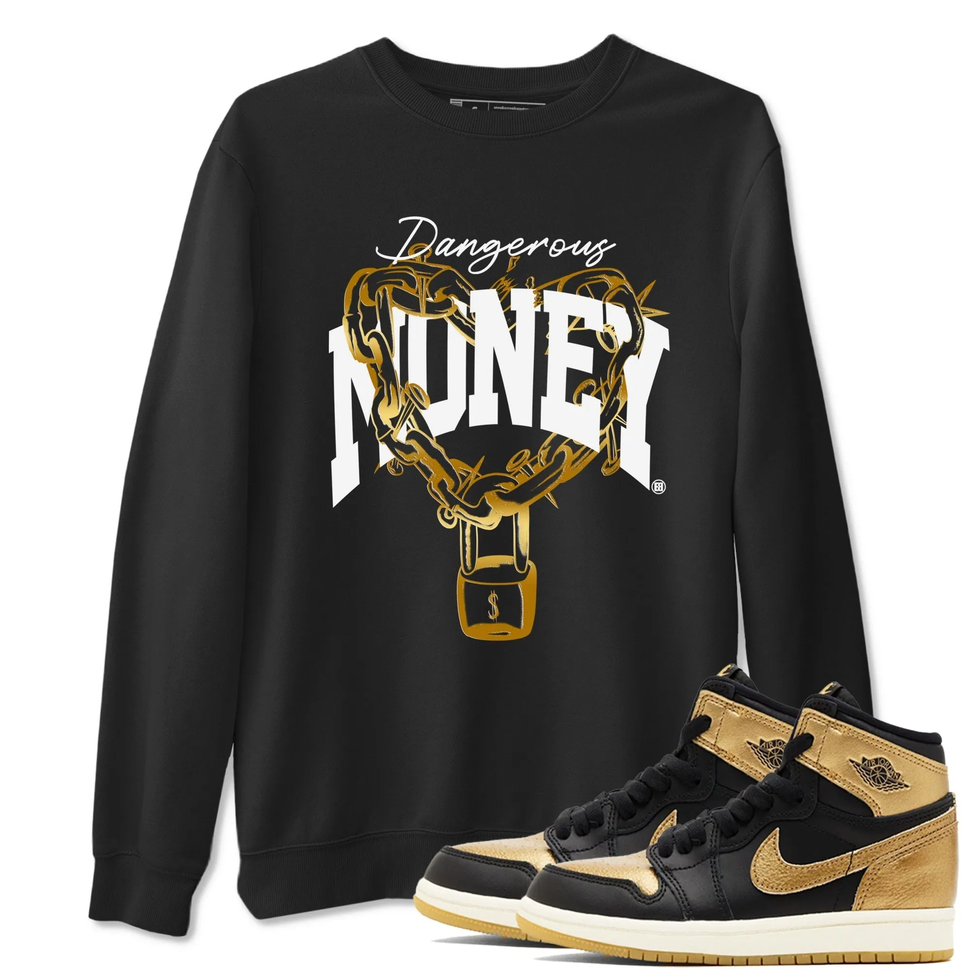Tees SNRT Jordan Quick shipping Sneaker - Cheap Air 1 Metallic Black Money Gold Dangerous