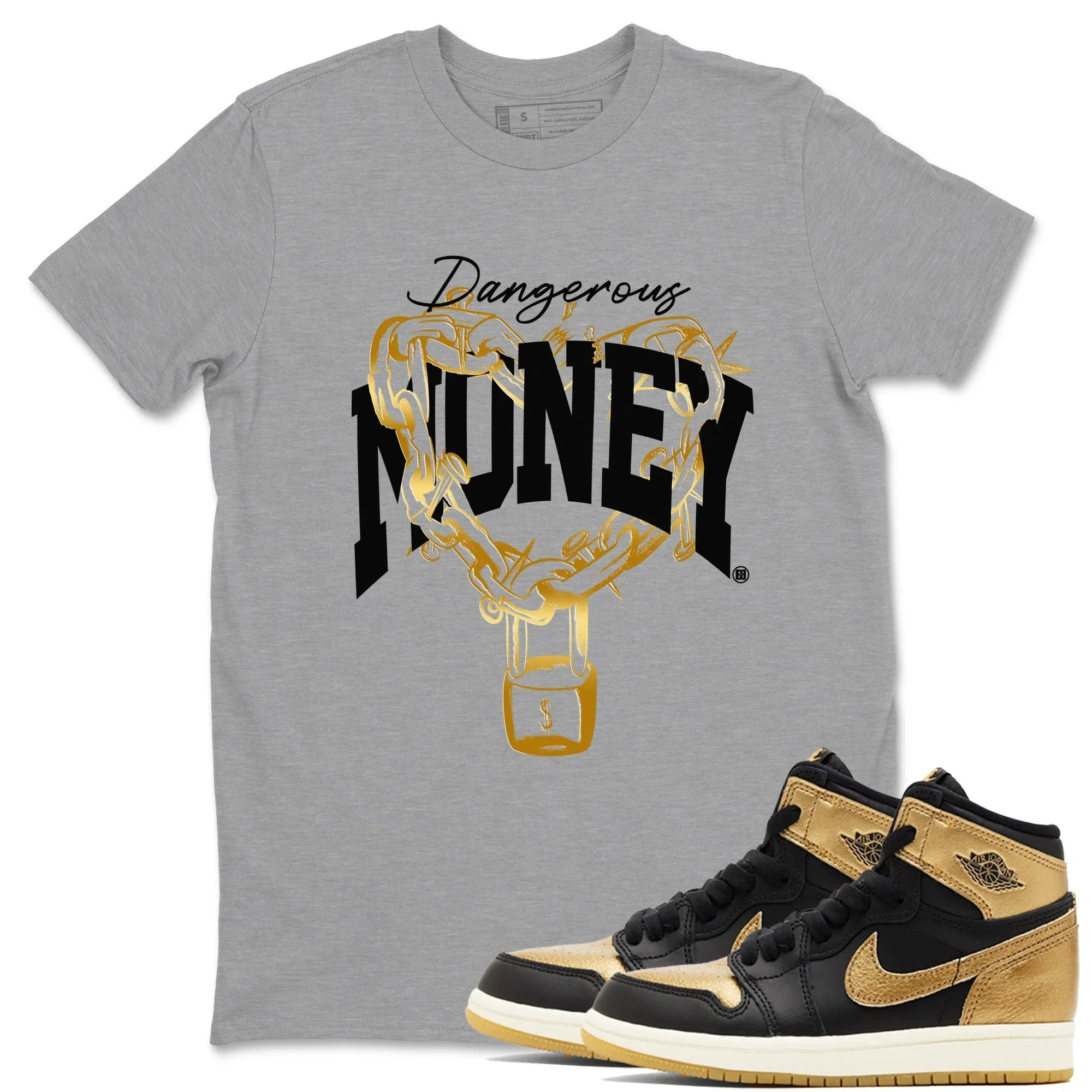Tees SNRT Jordan Quick shipping Sneaker - Cheap Air 1 Metallic Black Money Gold Dangerous