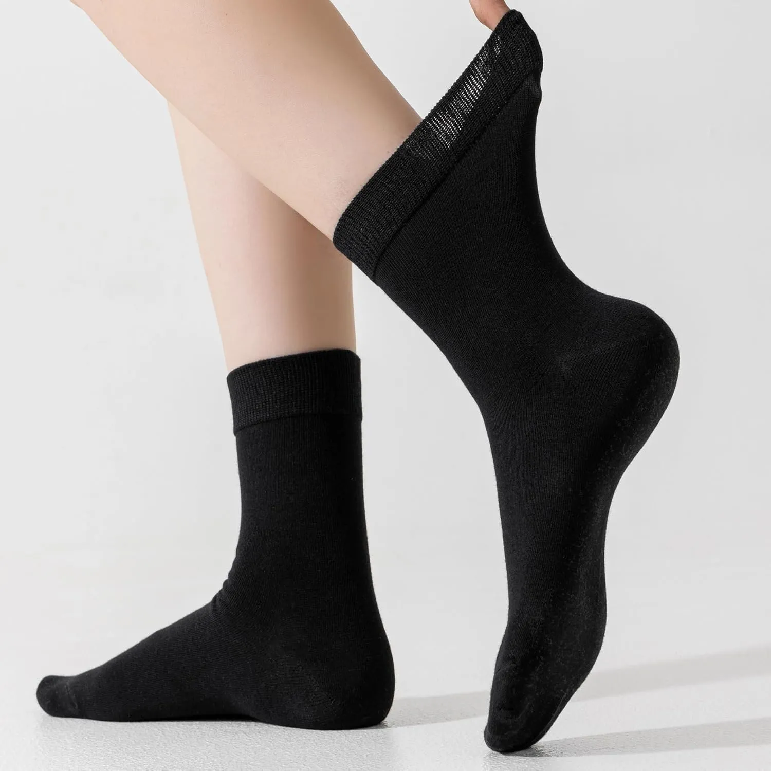 Thin Cotton Crew Socks for Women - 6 Pairs, Above Ankle, Soft Bootie Socks, Size 5-9