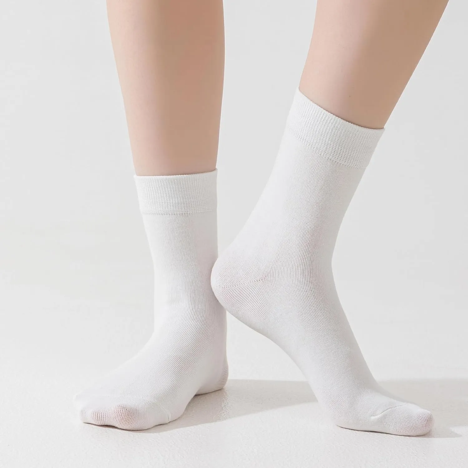 Thin Cotton Crew Socks for Women - 6 Pairs, Above Ankle, Soft Bootie Socks, Size 5-9
