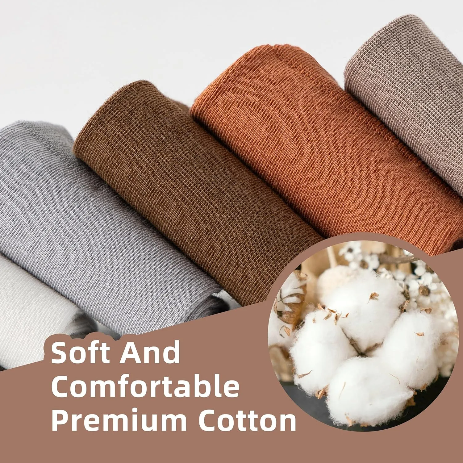 Thin Cotton Crew Socks for Women - 6 Pairs, Above Ankle, Soft Bootie Socks, Size 5-9