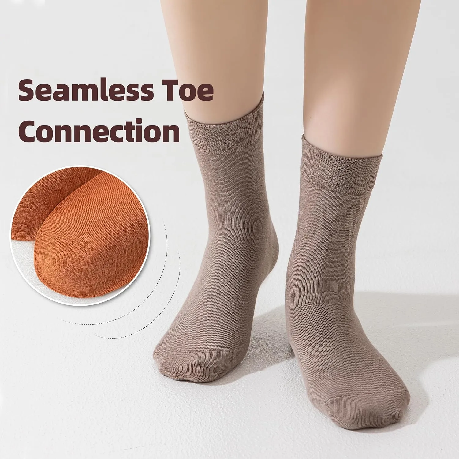Thin Cotton Crew Socks for Women - 6 Pairs, Above Ankle, Soft Bootie Socks, Size 5-9