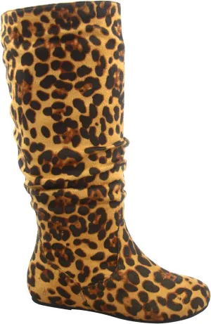 TOP Moda Data-1 Women's Shoes Cute & Comfort Round Toe Flat Heel Slouchy Mid Calf Boot