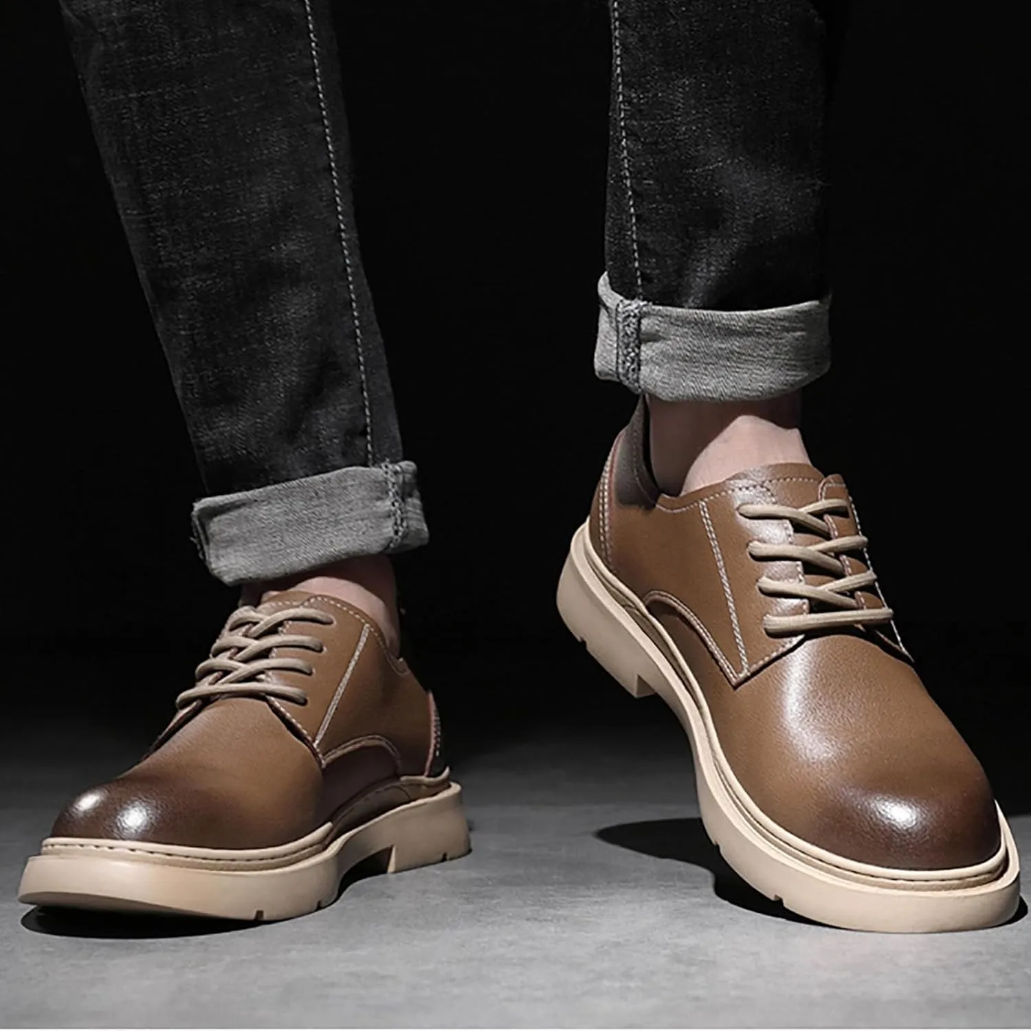 Trendy Men's Casual Retro Lace Up Cowhide Shoes Luxury Comfortable Two-Layer Leather Fashionable Party and Wedding Shoes