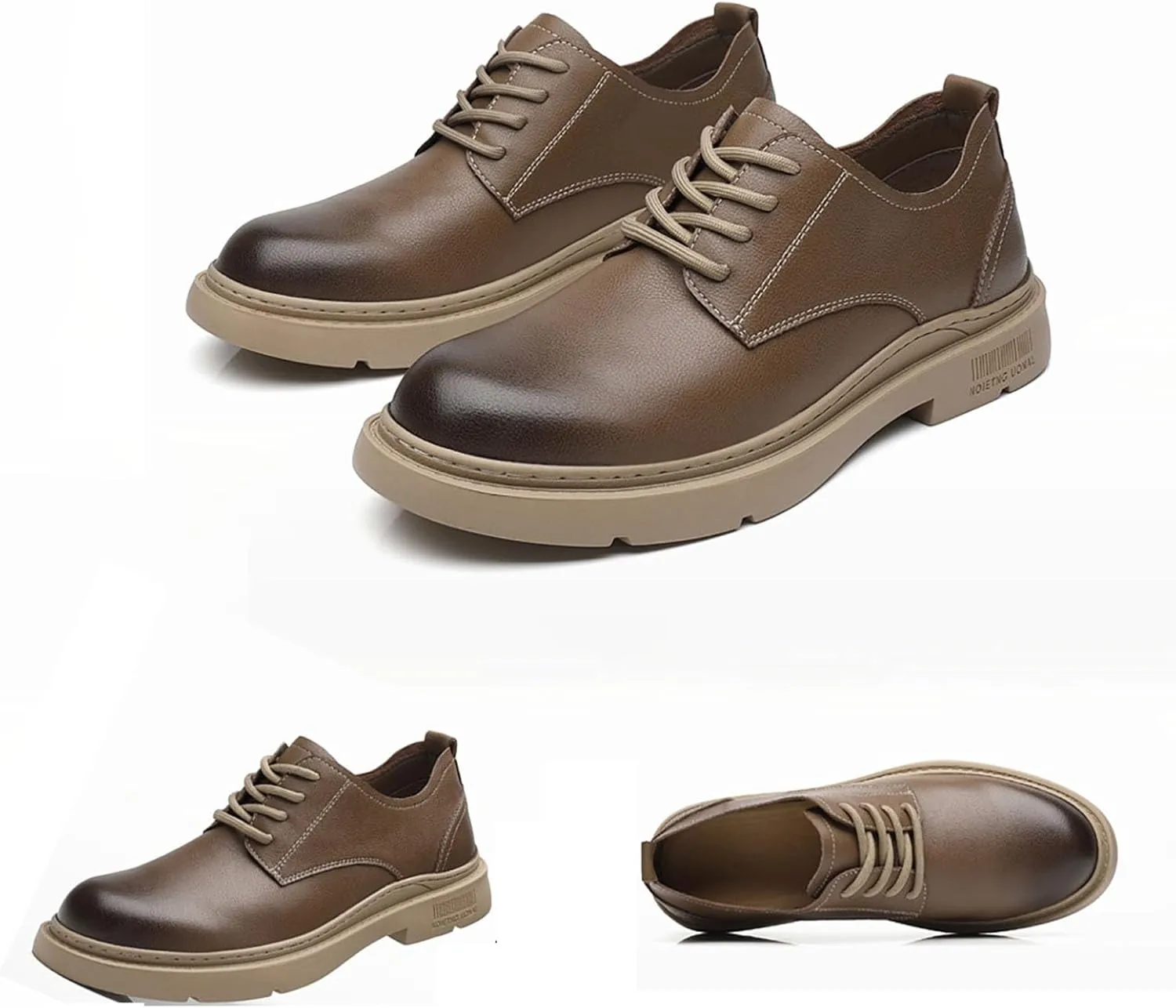 Trendy Men's Casual Retro Lace Up Cowhide Shoes Luxury Comfortable Two-Layer Leather Fashionable Party and Wedding Shoes