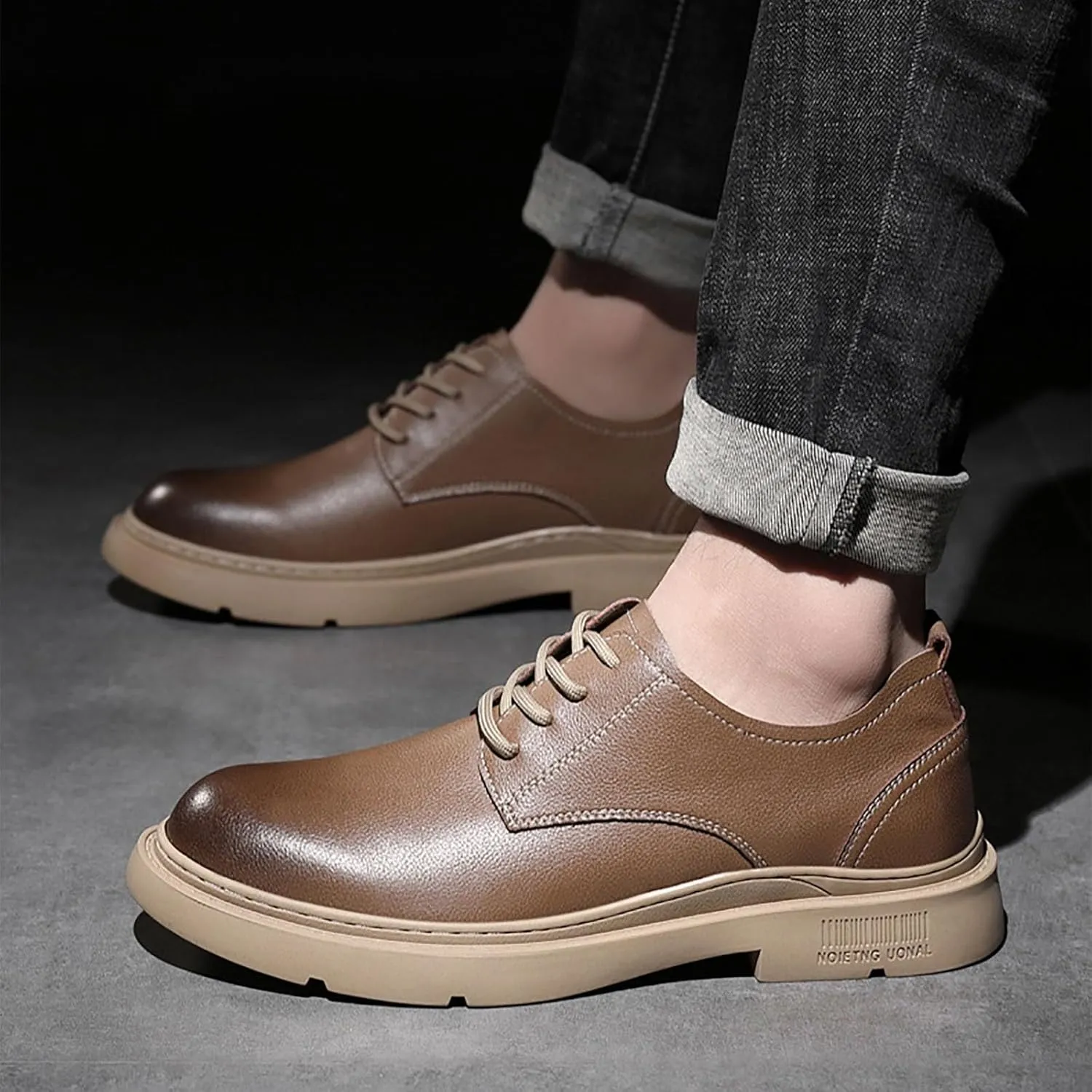 Trendy Men's Casual Retro Lace Up Cowhide Shoes Luxury Comfortable Two-Layer Leather Fashionable Party and Wedding Shoes